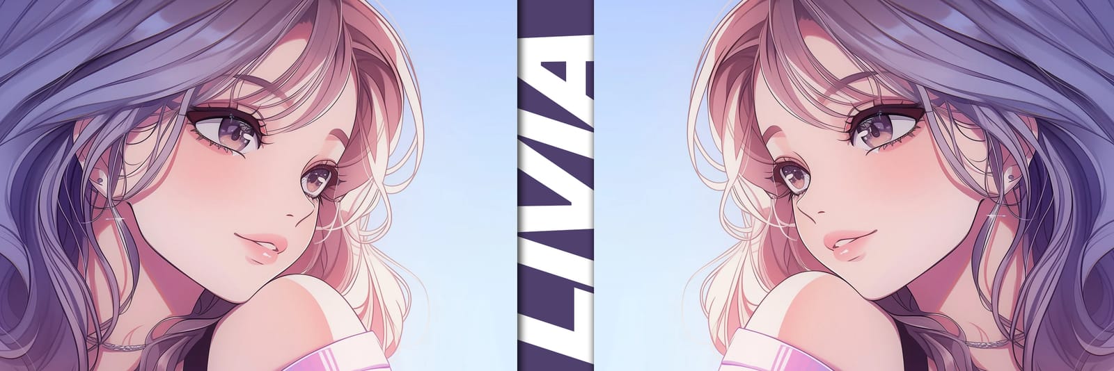 Twin portraits of a soft-coloured anime girl flanking the name LIVIA