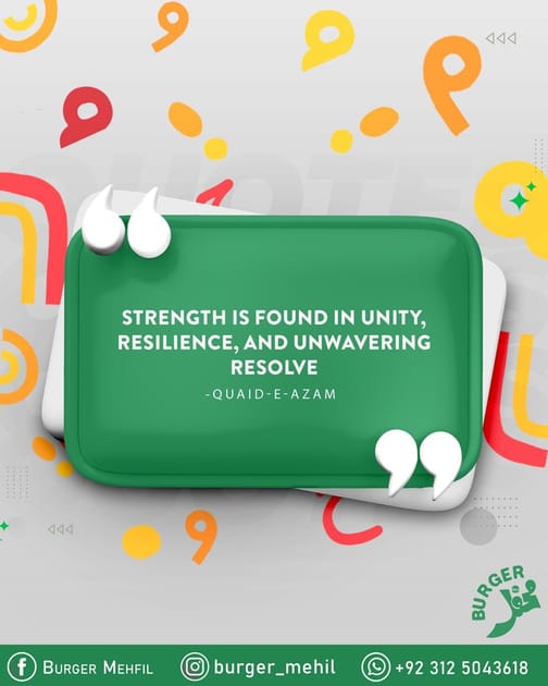 Green quote card reading: strength is found in unity, resilience and unwavering resolve